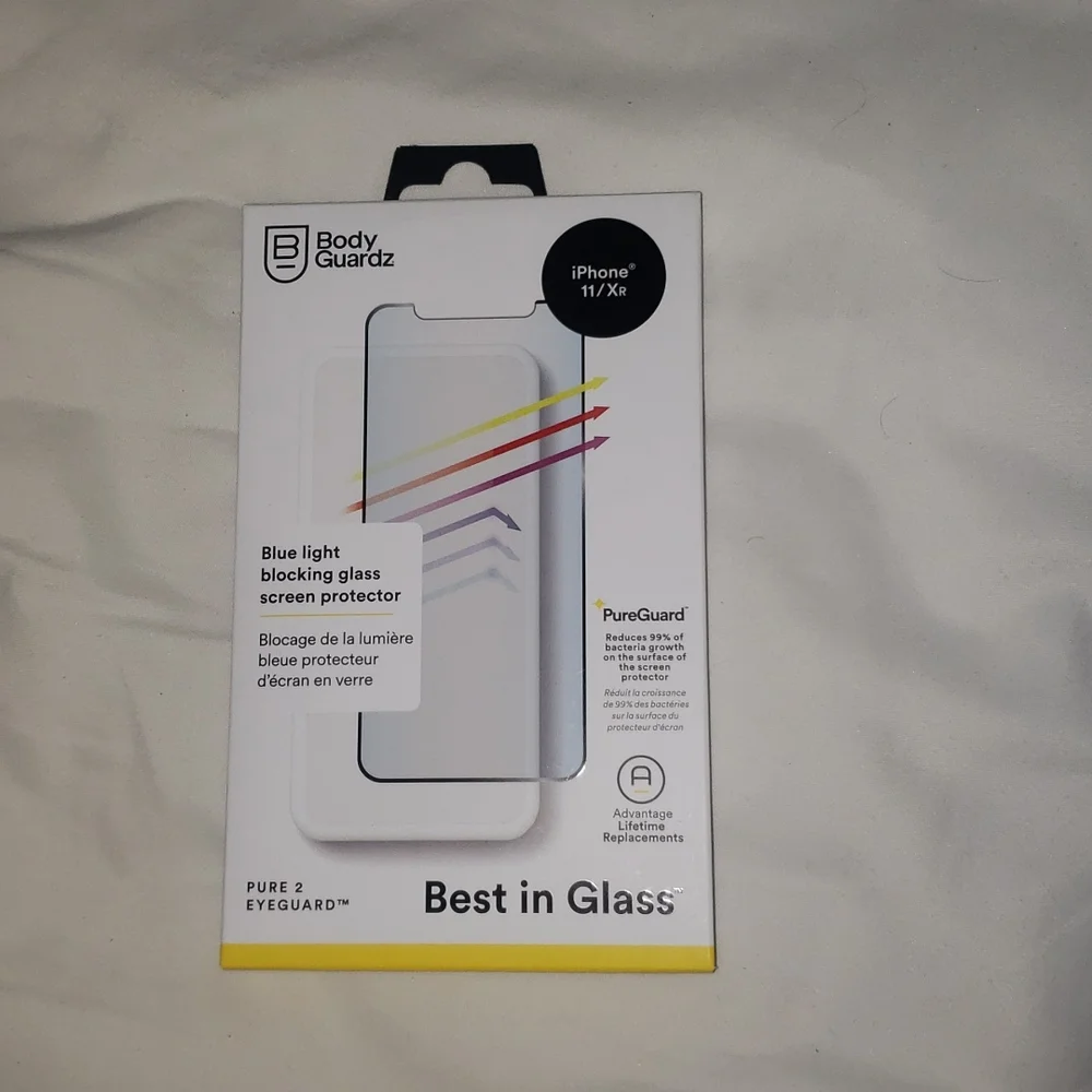 iphone 11xr Blue light blocking glass screen protector, Bodyguardz